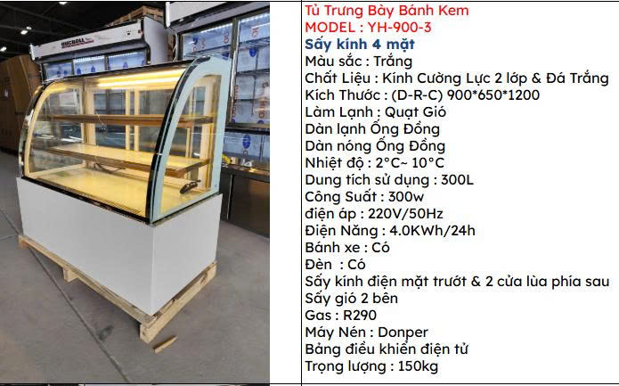 TỦ MÁT TRƯNG BÀY BÁNH KEM OUCBOLL YH-900-3